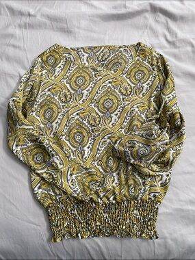 Michael Kors Yellow Paisley Print 3/4 Long Sleeve Blouse